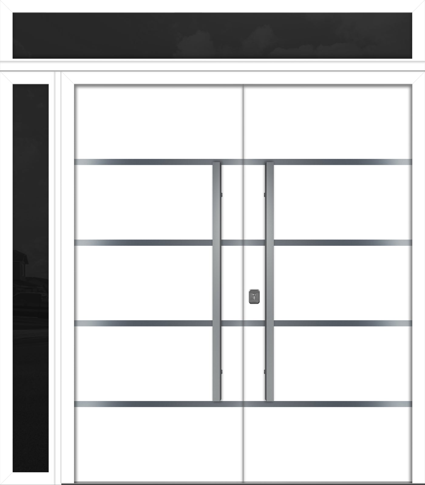 Nova Inox S3 Modern Exterior Double Door 72x80 W/ (1) 12" Sidelight and Transom - Unit 86x95 3/8 - White - Doors and Beyond