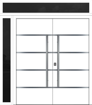 Nova Inox S3 Modern Exterior Double Door 72x80 W/ (1) 12" Sidelight and Transom - Unit 86x95 3/8 - White - Doors and Beyond