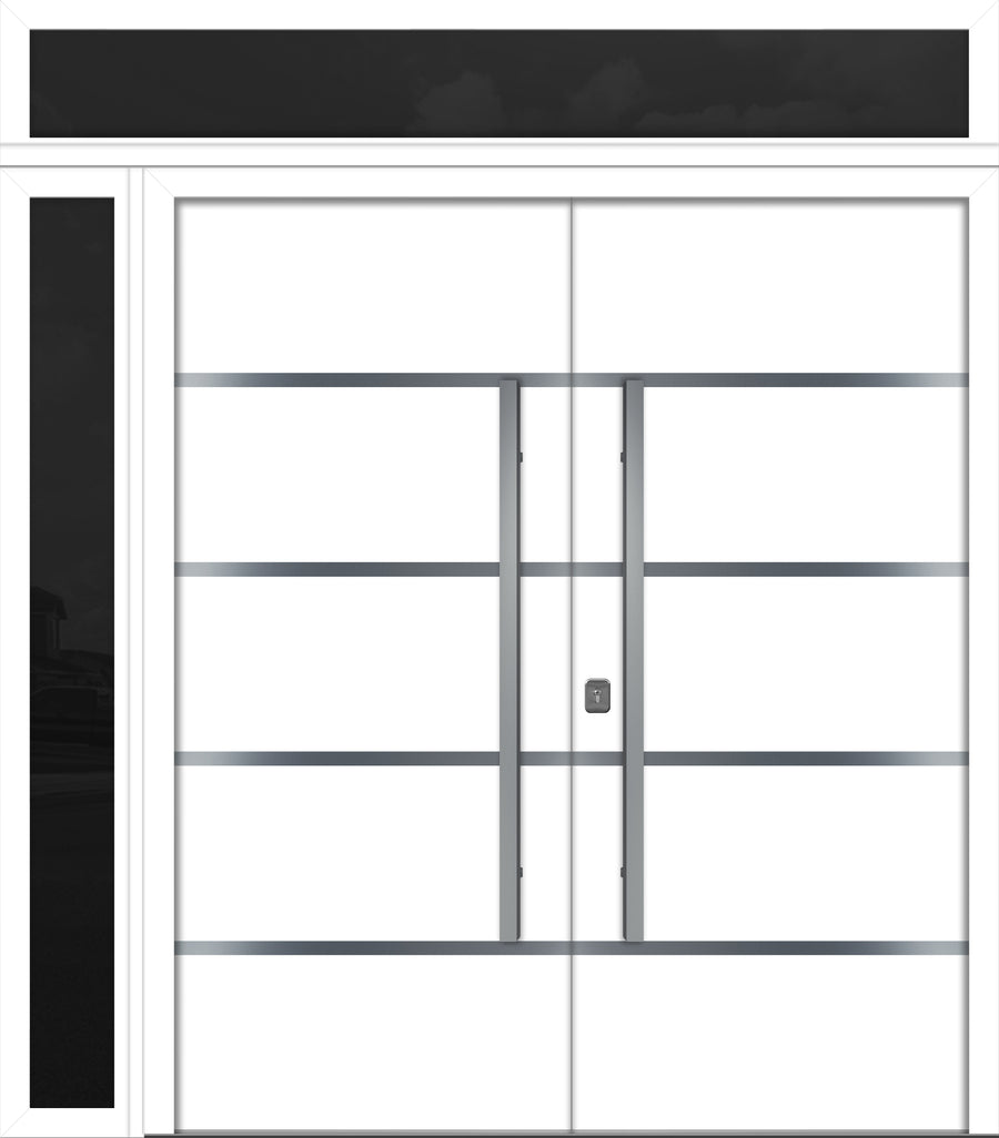 Nova Inox S3 Modern Exterior Double Door 72x80 W/ (1) 12" Sidelight and Transom - Unit 86x95 3/8 - White - Doors and Beyond