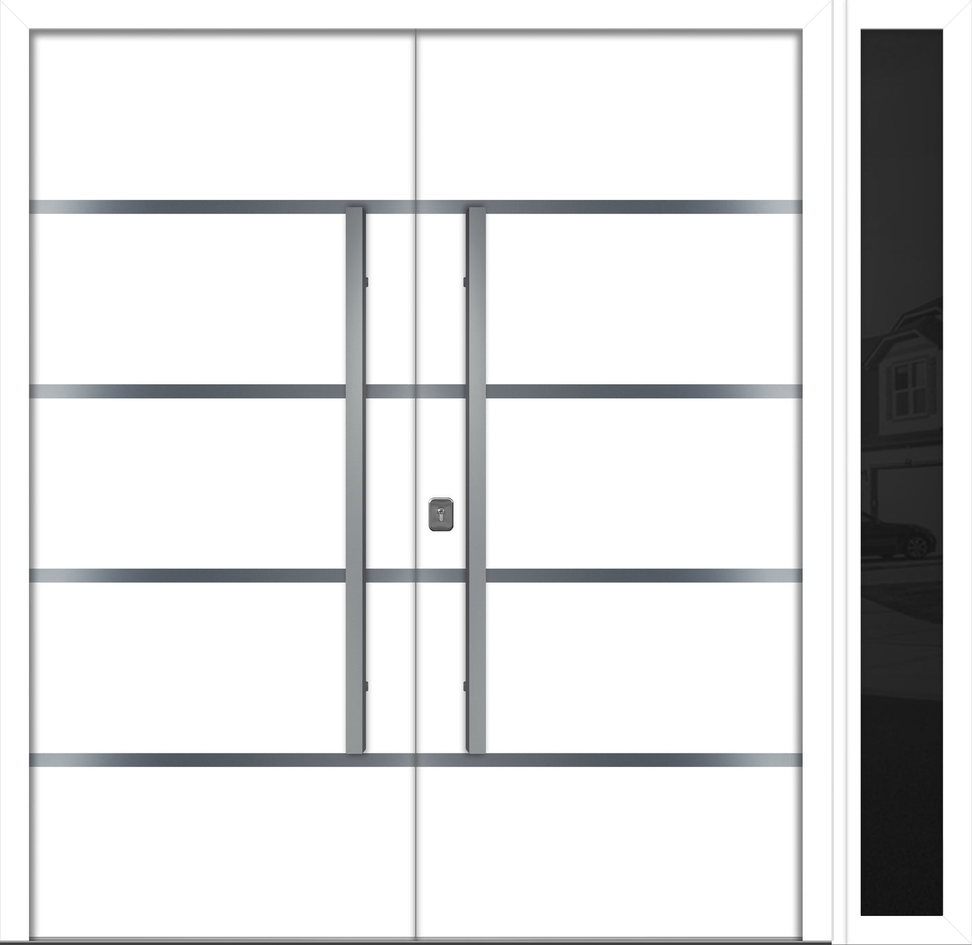 Nova Inox S3 Modern Exterior Double Door W/ (1) 12" Sidelight - Unit 86x81 3/8 - White - Doors and Beyond
