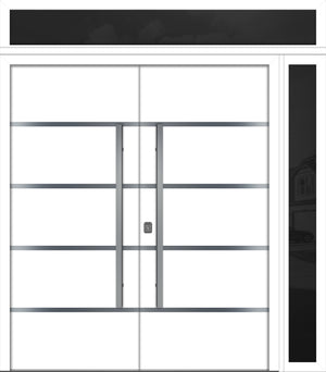 Nova Inox S3 Modern Exterior Double Door 72x80 W/ (1) 12" Sidelight and Transom - Unit 86x95 3/8 - White - Doors and Beyond