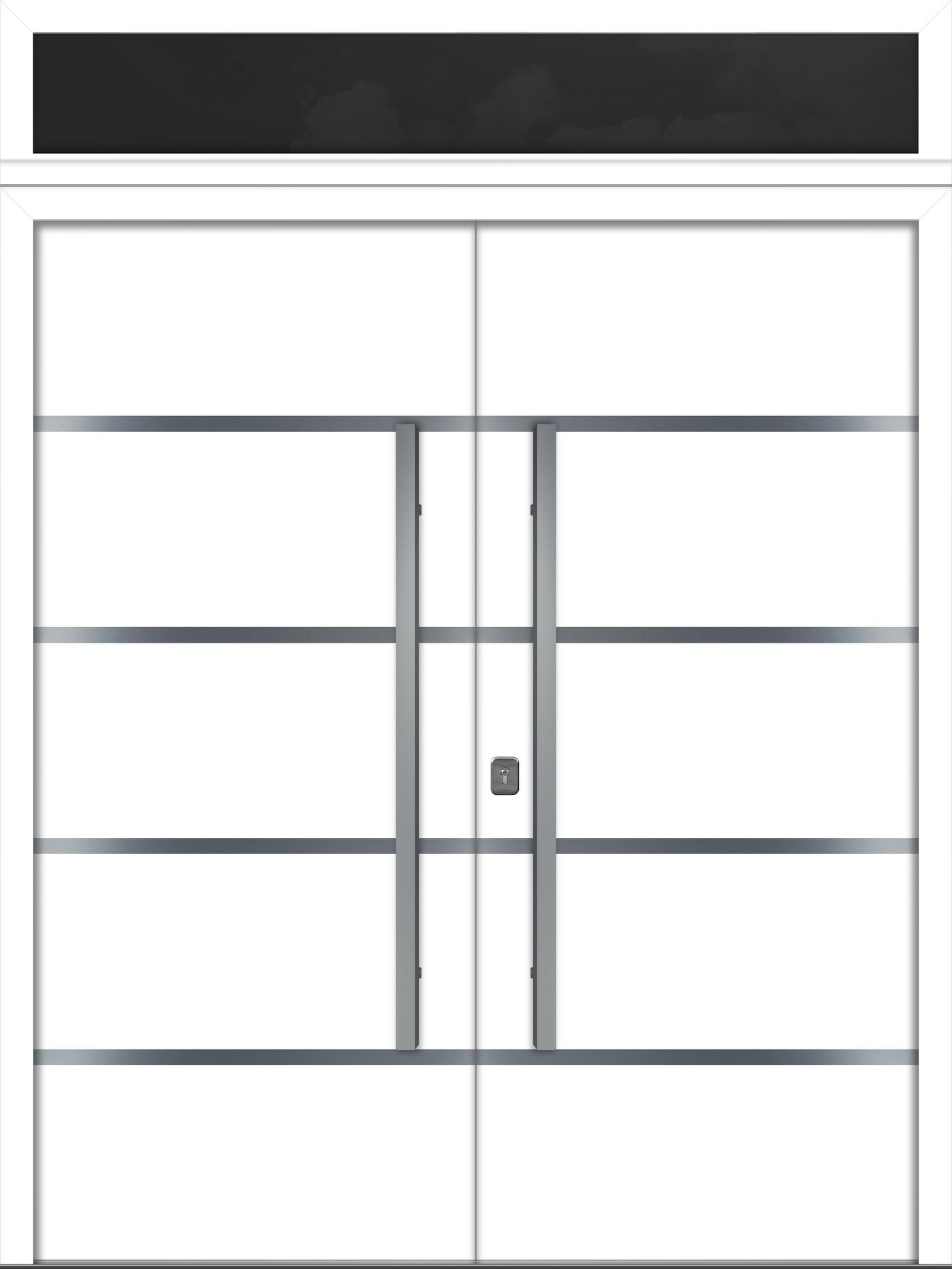 Nova Inox S3 Modern Exterior Double Door 72x80 with Transom - Unit 74x95 1/2 - White - Doors and Beyond