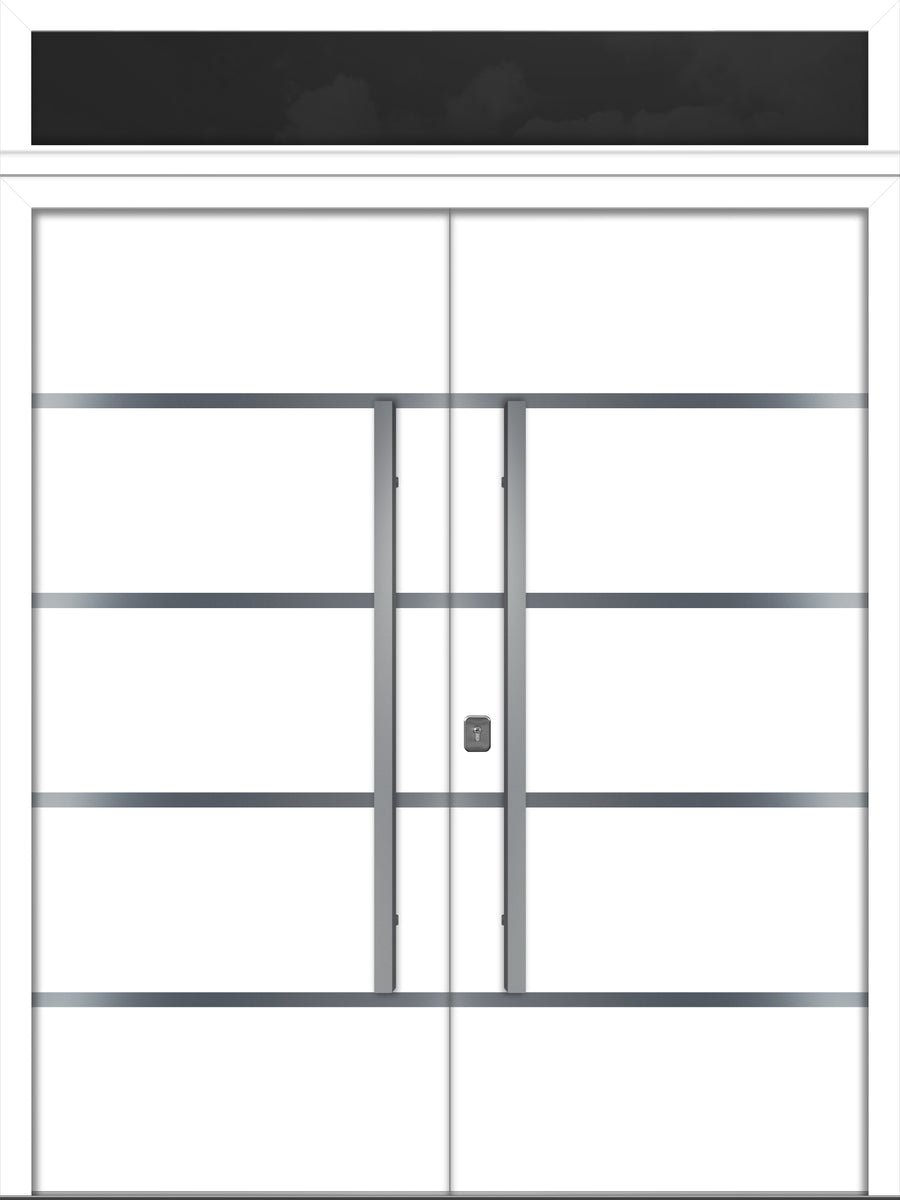 Nova Inox S3 Modern Exterior Double Door 72x80 with Transom - Unit 74x95 1/2 - White - Doors and Beyond