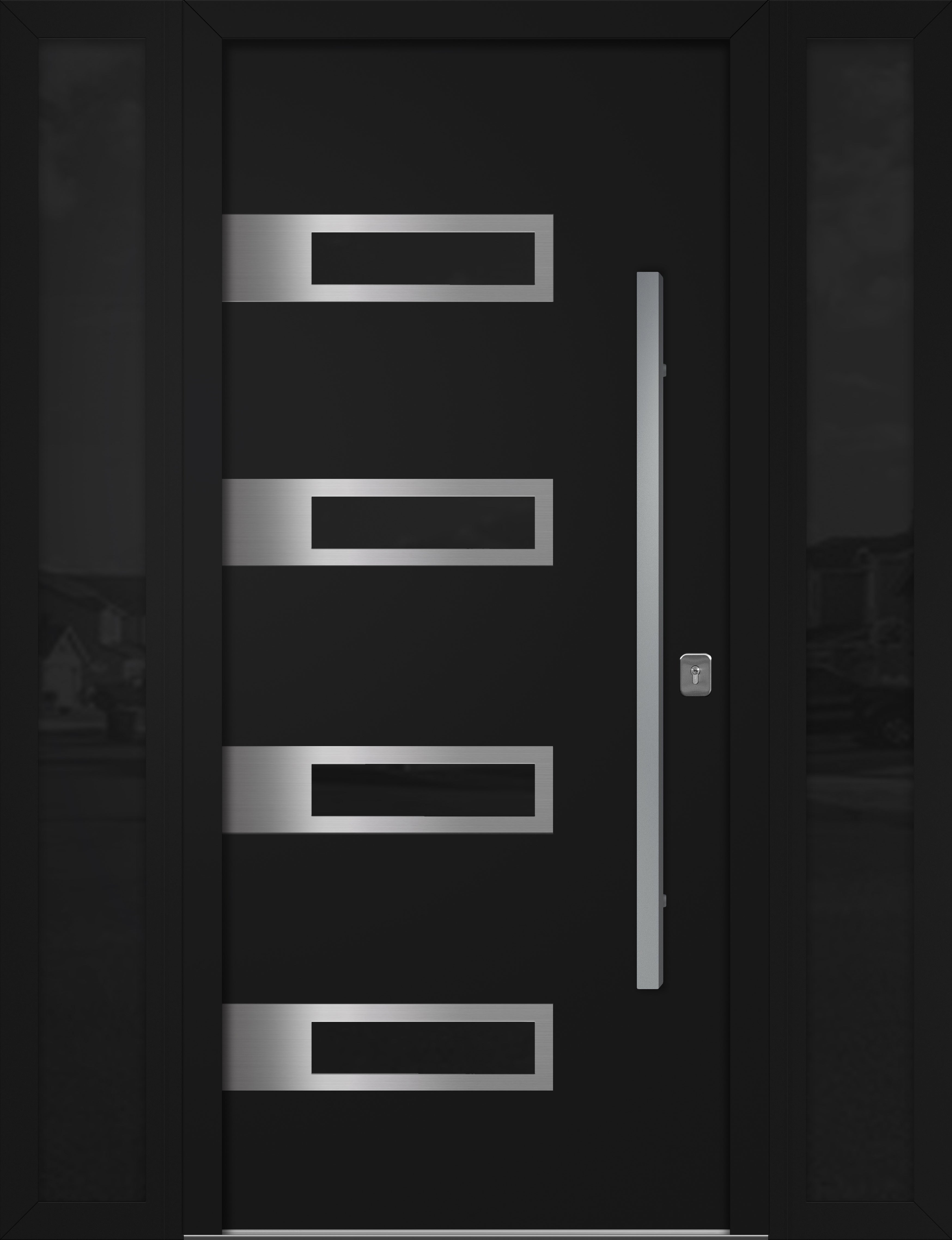 Nova Inox S4 Modern Exterior Single Door W/ (2) 12" Sidelight - Unit 62x81 3/8 - Black