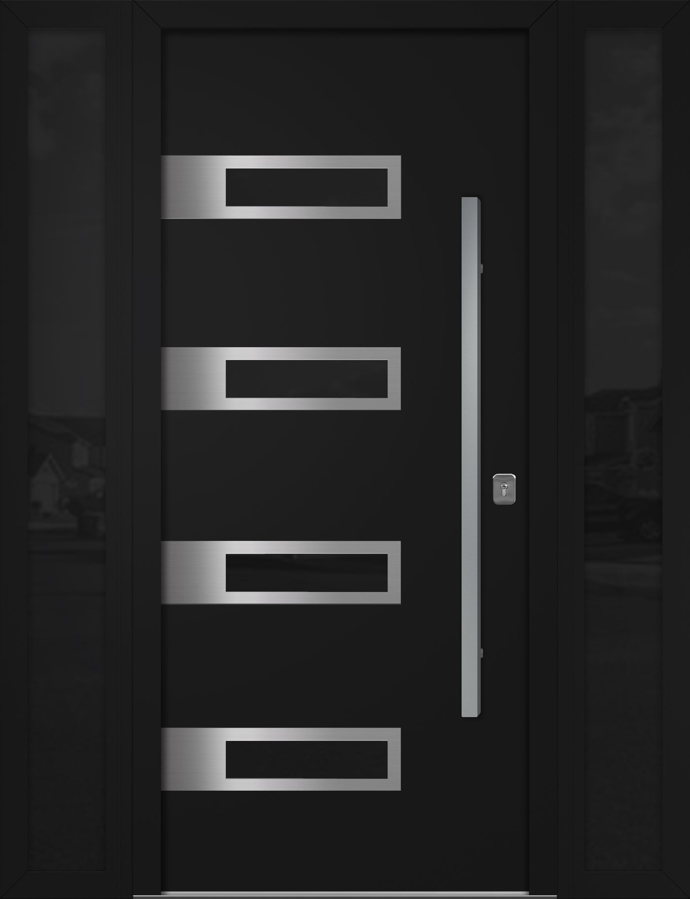 Nova Inox S4 Modern Exterior Single Door W/ (2) 12" Sidelight - Unit 62x81 3/8 - Black - Doors and Beyond