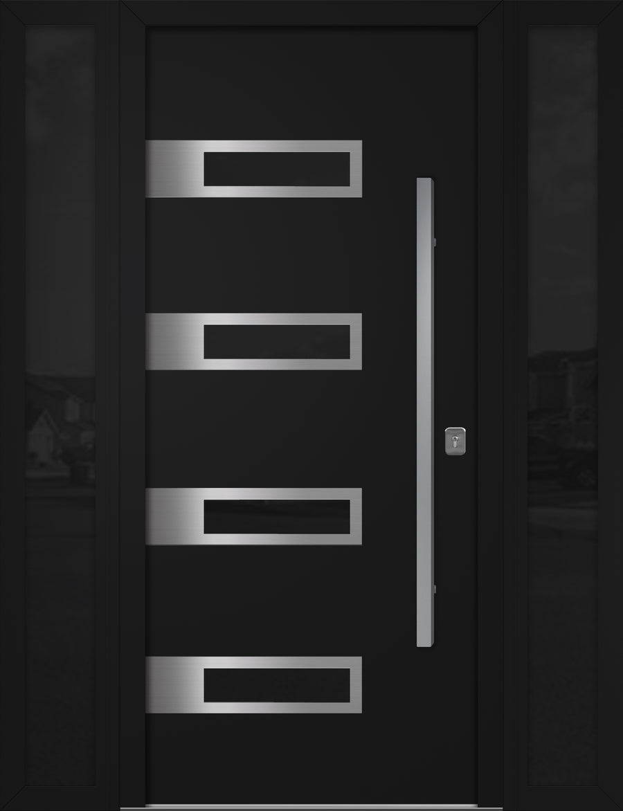 Nova Inox S4 Modern Exterior Single Door W/ (2) 12" Sidelight - Unit 62x81 3/8 - Black - Doors and Beyond