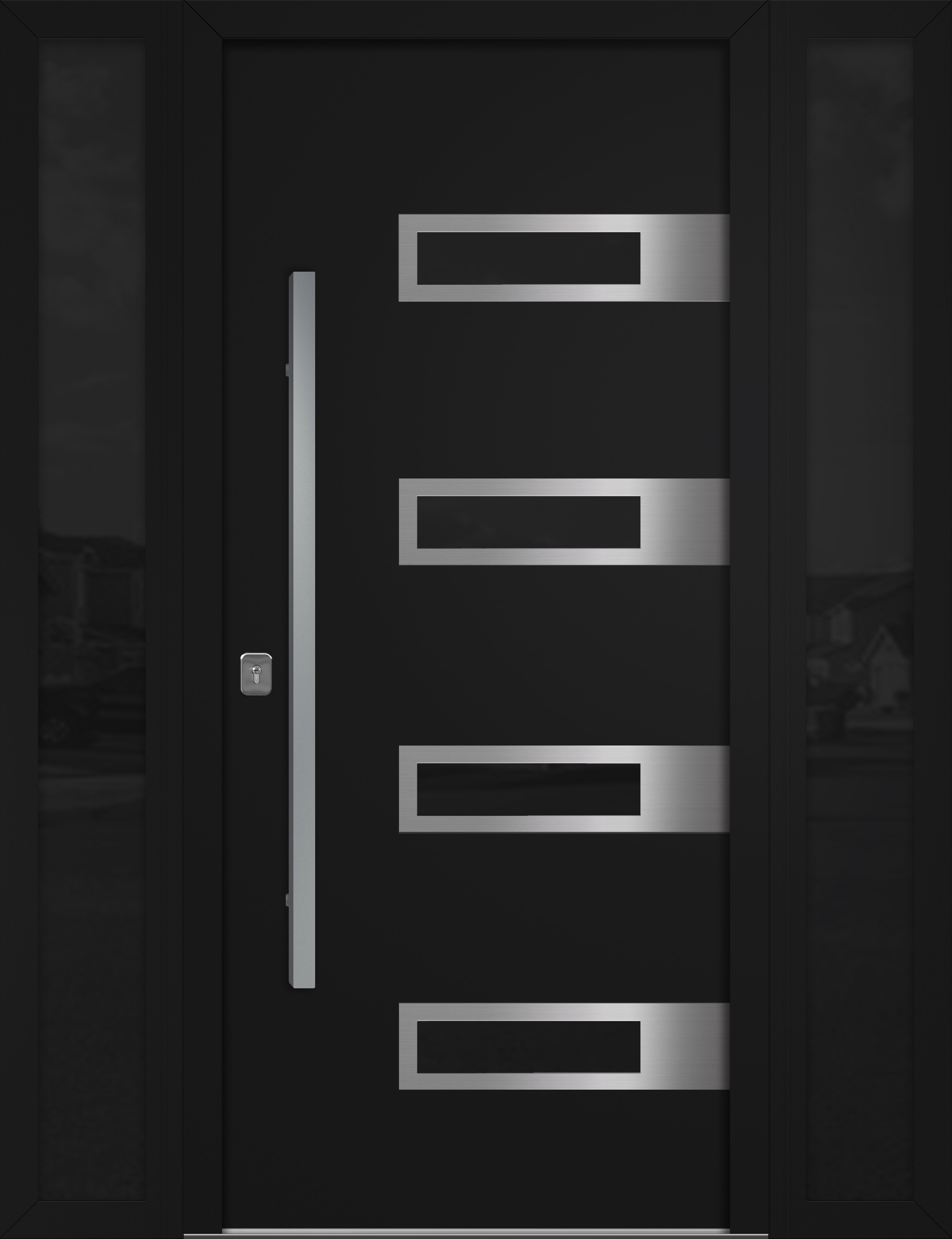 Nova Inox S4 Modern Exterior Single Door W/ (2) 12" Sidelight - Unit 62x81 3/8 - Black