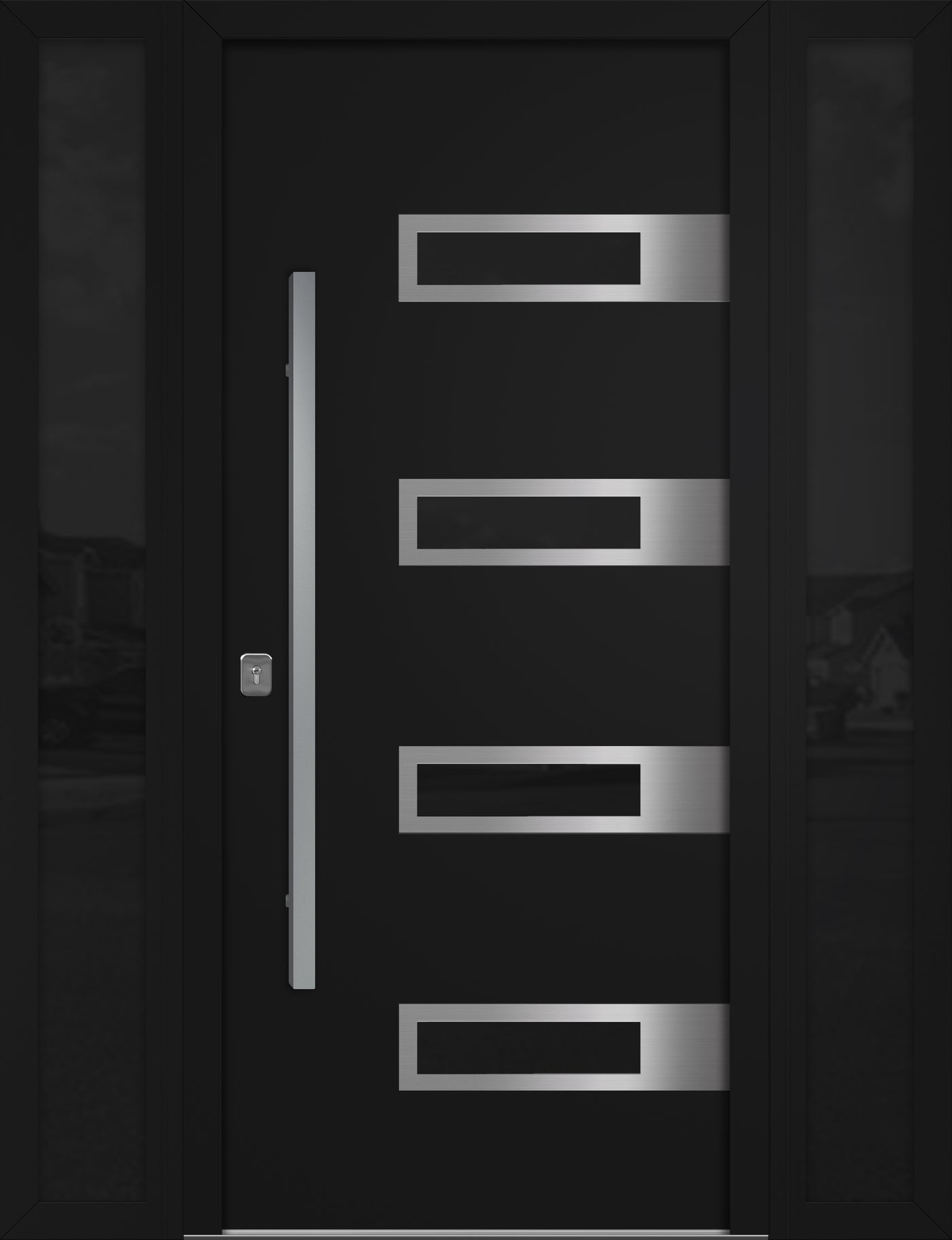 Nova Inox S4 Modern Exterior Single Door W/ (2) 12" Sidelight - Unit 62x81 3/8 - Black - Doors and Beyond