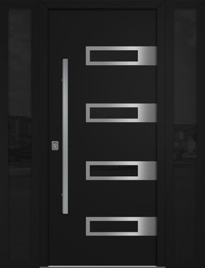 Nova Inox S4 Modern Exterior Single Door W/ (2) 12" Sidelight - Unit 62x81 3/8 - Black - Doors and Beyond
