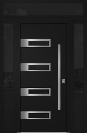 Nova Inox S4 Modern Exterior Single Door 36x80 with 2 Sidelight and Transom - Unit 62x95 1/2 - Black - Doors and Beyond