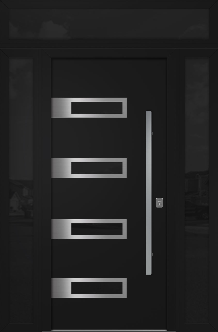 Nova Inox S4 Modern Exterior Single Door 36x80 with 2 Sidelight and Transom - Unit 62x95 1/2 - Black - Doors and Beyond