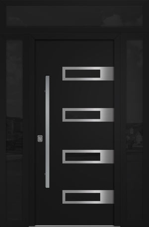 Nova Inox S4 Modern Exterior Single Door 36x80 with 2 Sidelight and Transom - Unit 62x95 1/2 - Black - Doors and Beyond