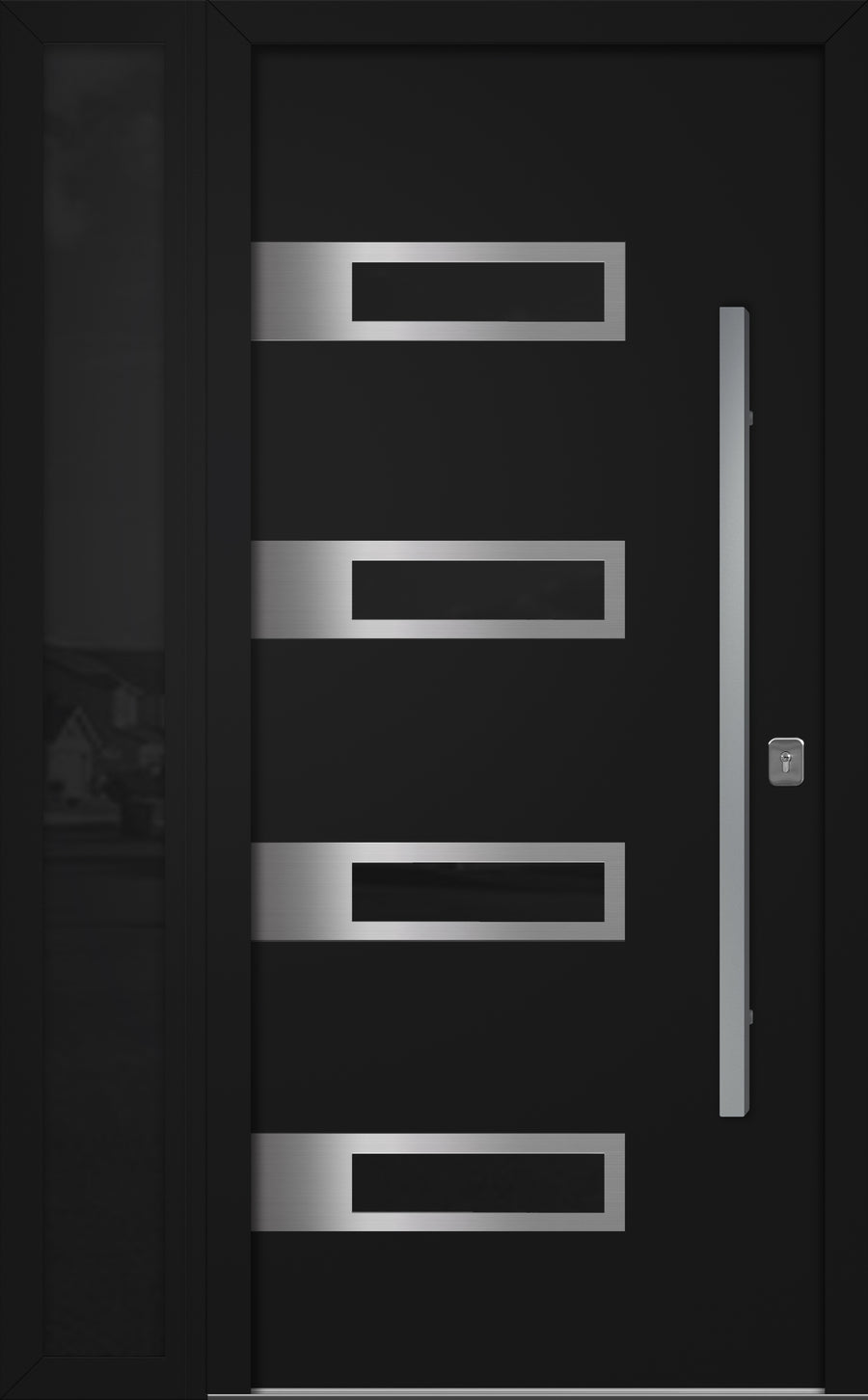 Nova Inox S4 Modern Exterior Single Door W/ (1) 12" Sidelight - Unit 50x81 3/8 - Black - Doors and Beyond