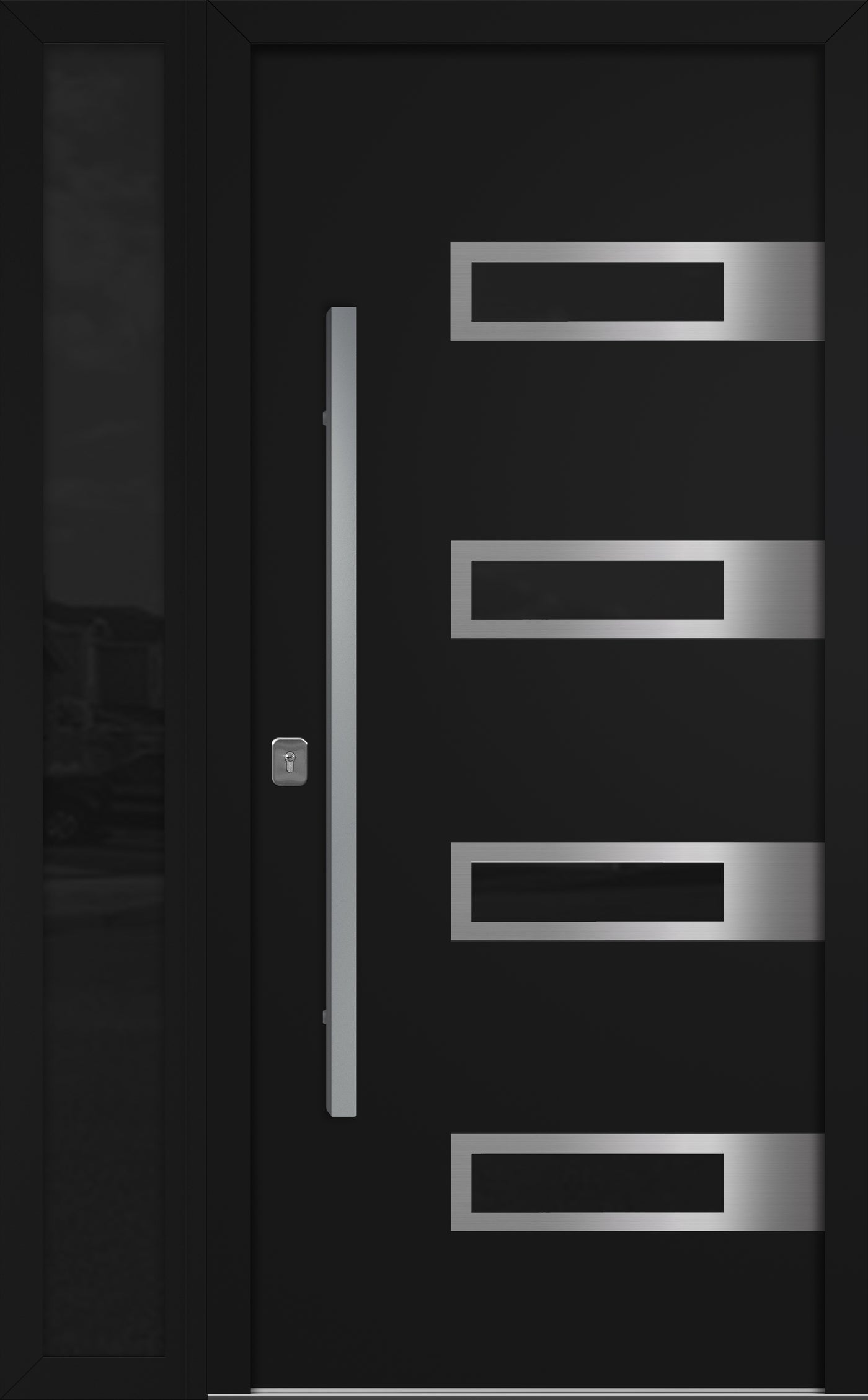Nova Inox S4 Modern Exterior Single Door W/ (1) 12" Sidelight - Unit 50x81 3/8 - Black - Doors and Beyond