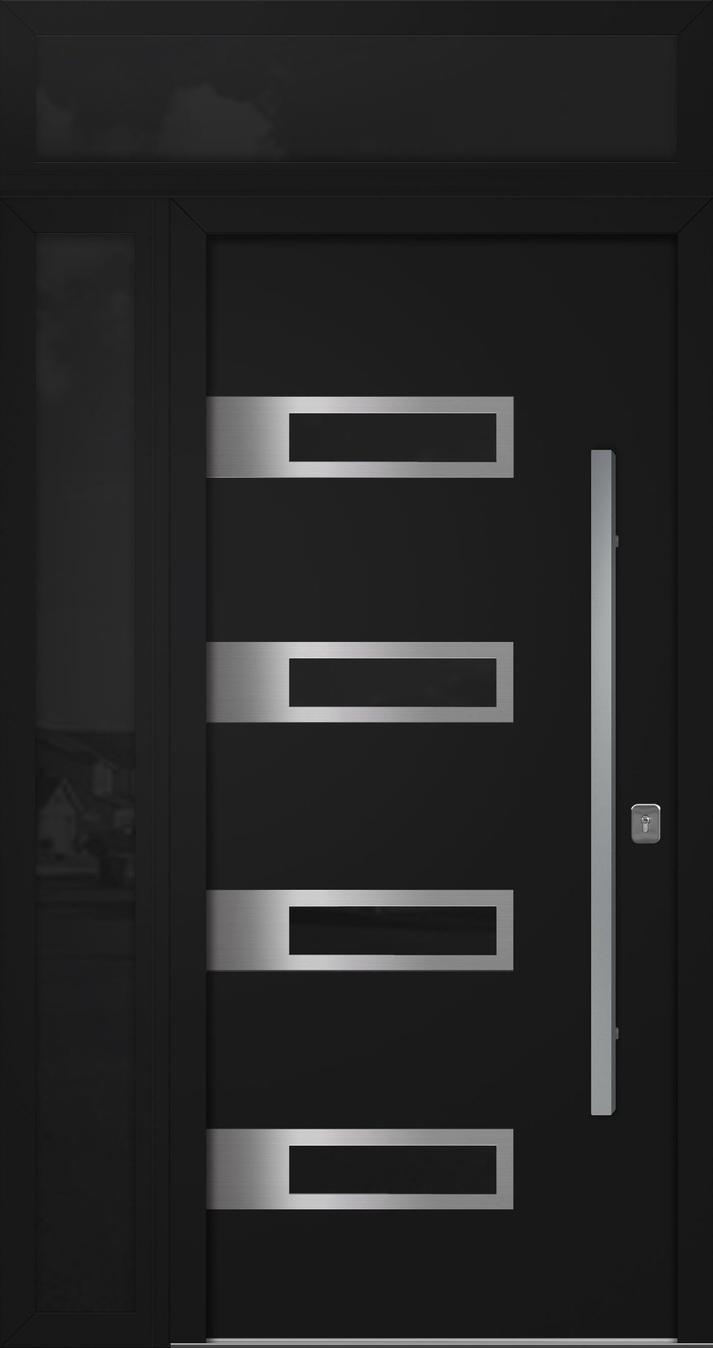 Nova Inox S4 Modern Exterior Single Door 36x80 with Sidelight and Transom - Unit 50x95 1/2 - Black - Doors and Beyond