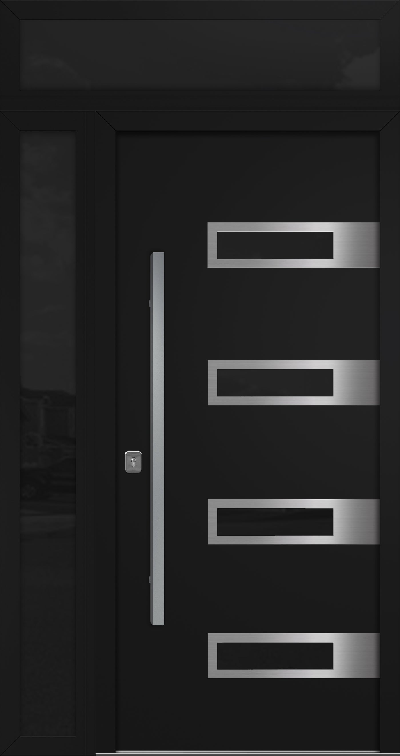 Nova Inox S4 Modern Exterior Single Door 36x80 with Sidelight and Transom - Unit 50x95 1/2 - Black - Doors and Beyond
