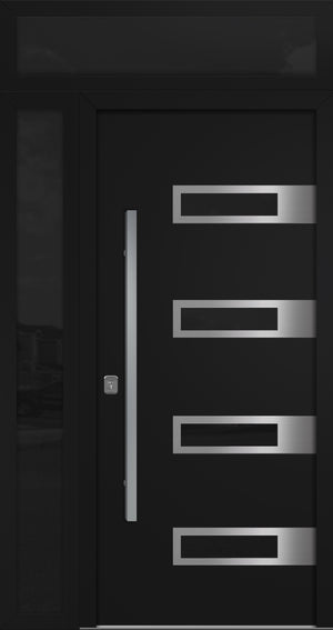 Nova Inox S4 Modern Exterior Single Door 36x80 with Sidelight and Transom - Unit 50x95 1/2 - Black - Doors and Beyond