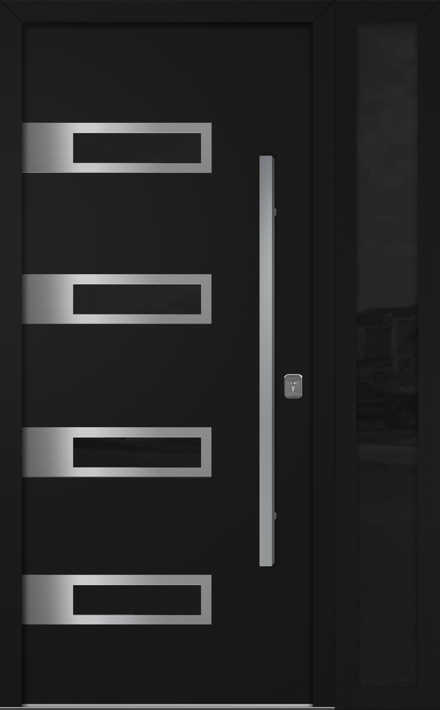 Nova Inox S4 Modern Exterior Single Door W/ (1) 12" Sidelight - Unit 50x81 3/8 - Black - Doors and Beyond