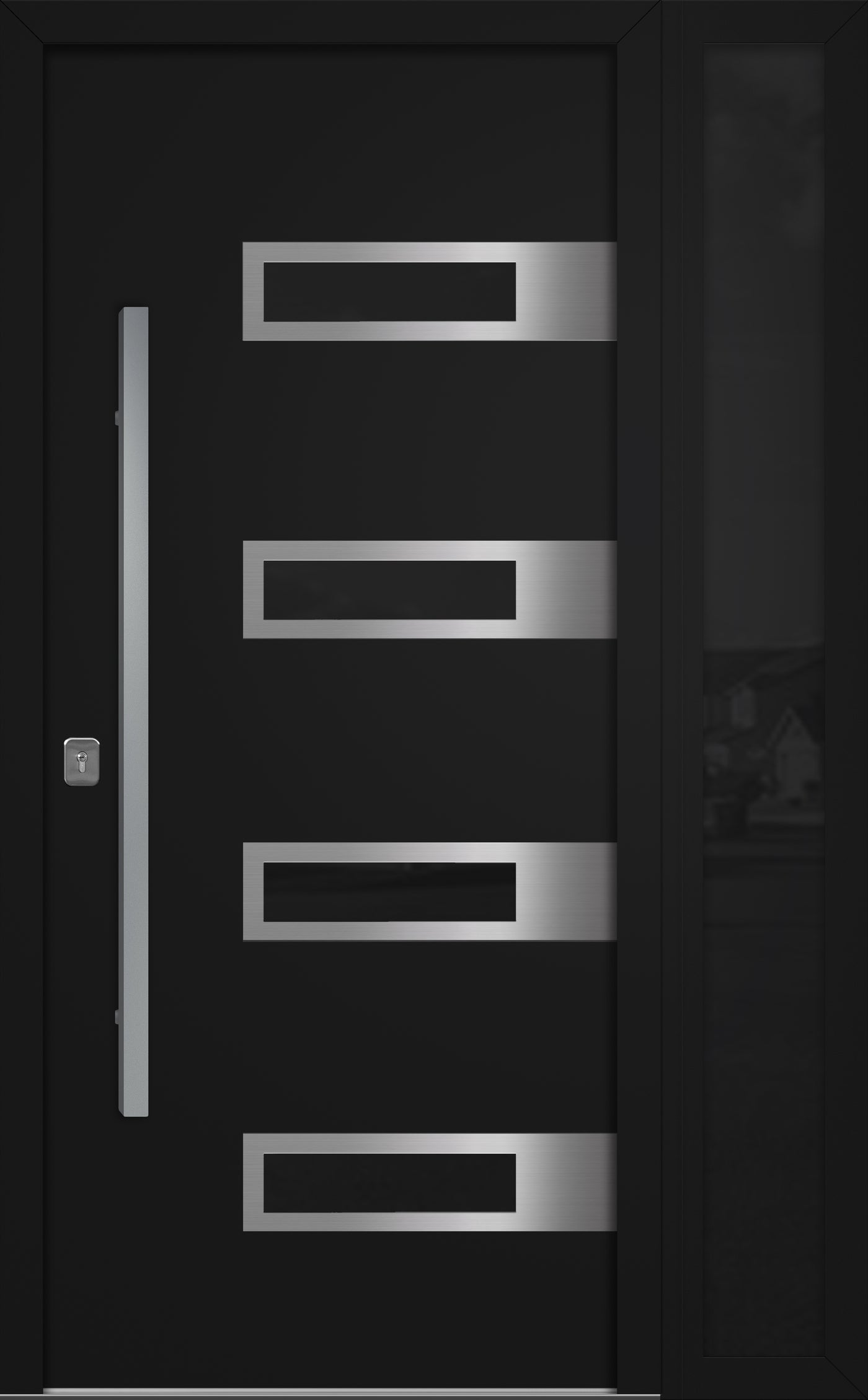 Nova Inox S4 Modern Exterior Single Door W/ (1) 12" Sidelight - Unit 50x81 3/8 - Black - Doors and Beyond