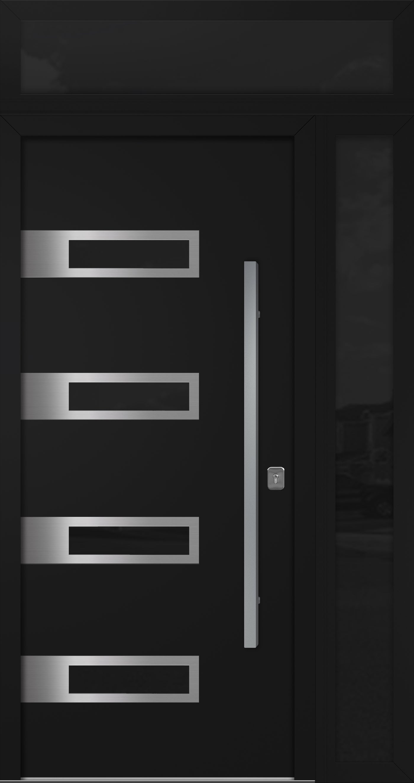 Nova Inox S4 Modern Exterior Single Door 36x80 with Sidelight and Transom - Unit 50x95 1/2 - Black - Doors and Beyond