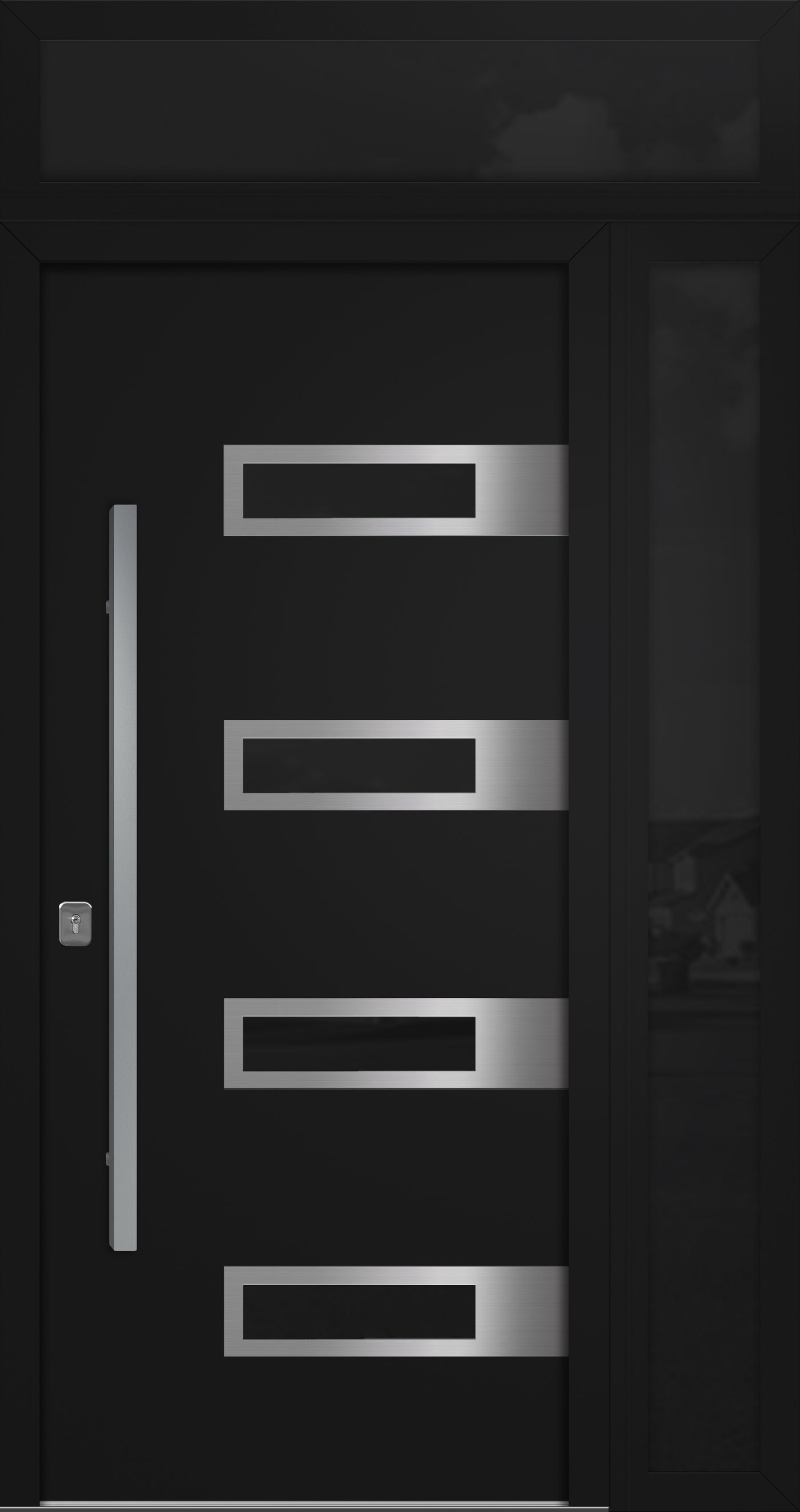 Nova Inox S4 Modern Exterior Single Door 36x80 with Sidelight and Transom - Unit 50x95 1/2 - Black - Doors and Beyond