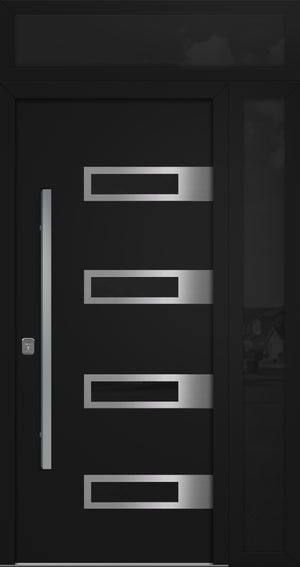 Nova Inox S4 Modern Exterior Single Door 36x80 with Sidelight and Transom - Unit 50x95 1/2 - Black - Doors and Beyond