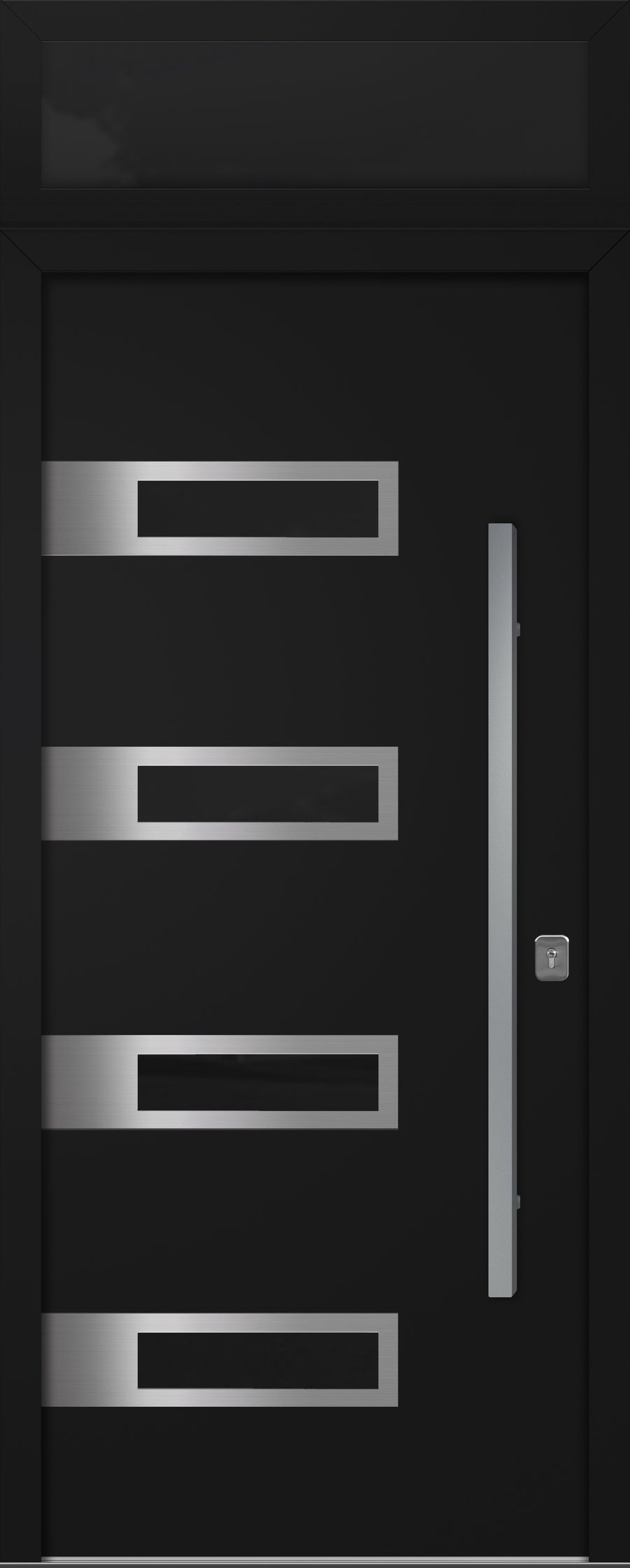 Nova Inox S4 Modern Exterior Single Door 36x80 with Transom - Unit Size 38 x 95 1/2”- Black - Doors and Beyond