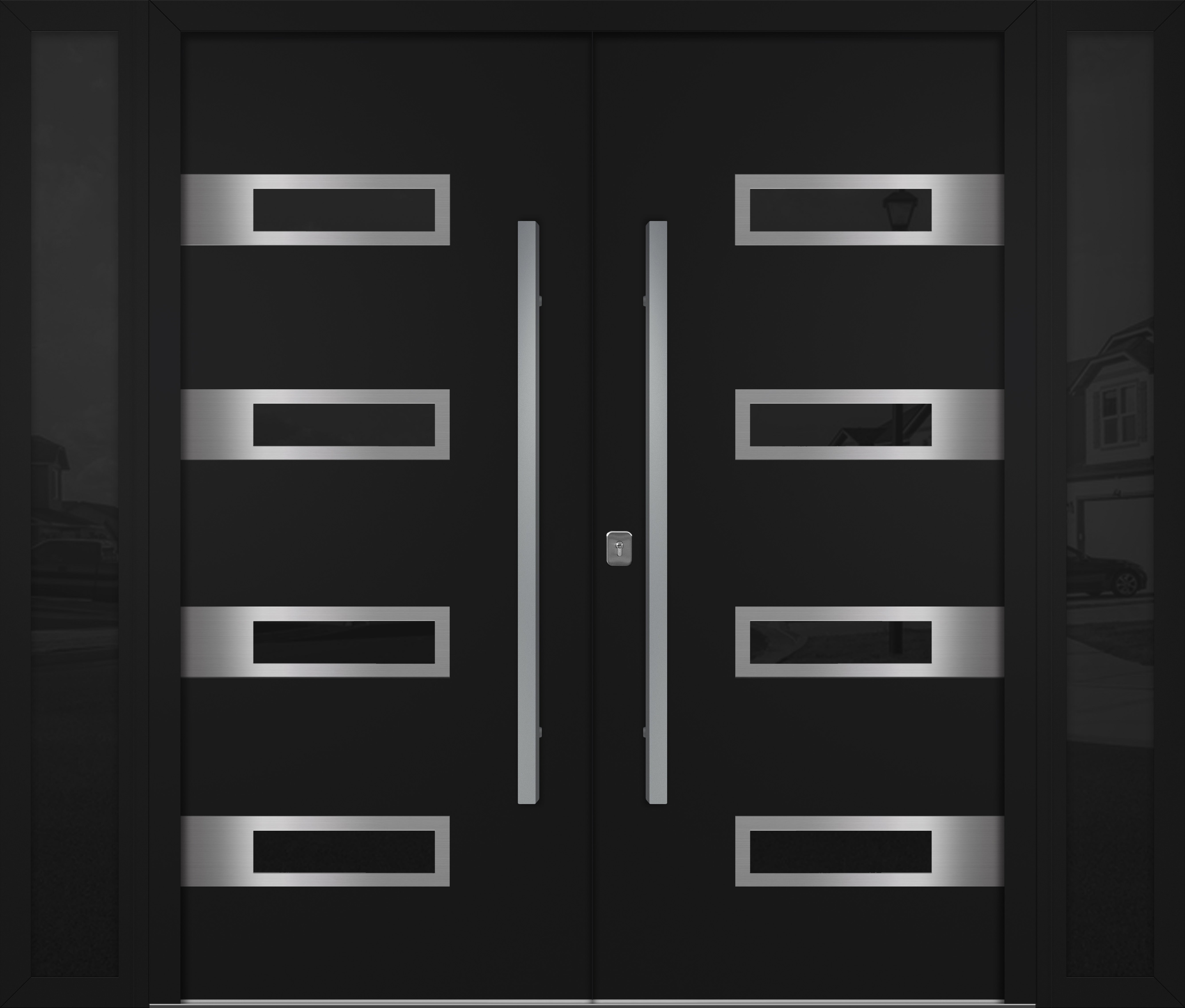 Nova Inox S4 Modern Exterior Double Door W/ (2) 12" Sidelight - Unit 98x81 3/8 - Black