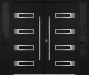 Nova Inox S4 Modern Exterior Double Door W/ (2) 12" Sidelight - Unit 98x81 3/8 - Black - Doors and Beyond