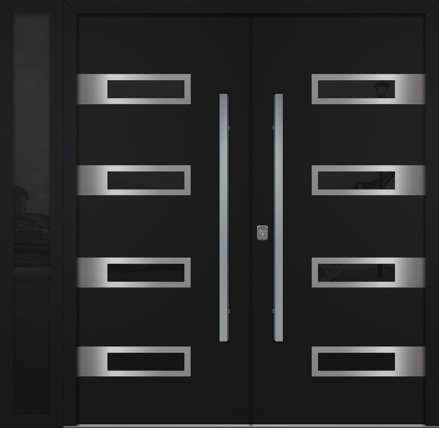 Nova Inox S4 Modern Exterior Double Door W/ (1) 12" Sidelight - Unit 86x81 3/8 - Black - Doors and Beyond
