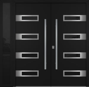 Nova Inox S4 Modern Exterior Double Door W/ (1) 12" Sidelight - Unit 86x81 3/8 - Black - Doors and Beyond