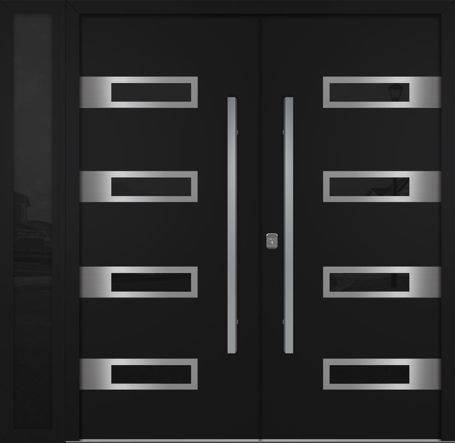 Nova Inox S4 Modern Exterior Double Door W/ (1) 12" Sidelight - Unit 86x81 3/8 - Black - Doors and Beyond