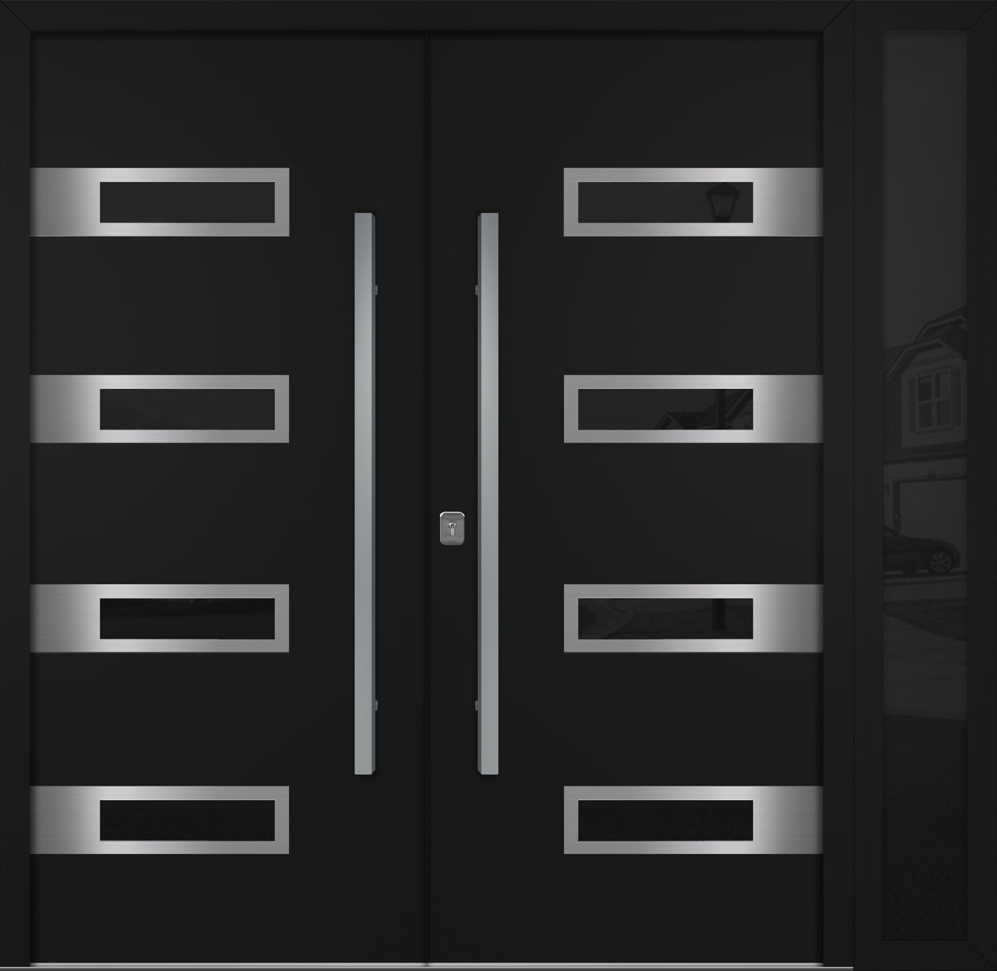 Nova Inox S4 Modern Exterior Double Door W/ (1) 12" Sidelight - Unit 86x81 3/8 - Black - Doors and Beyond
