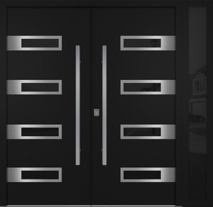 Nova Inox S4 Modern Exterior Double Door W/ (1) 12" Sidelight - Unit 86x81 3/8 - Black - Doors and Beyond