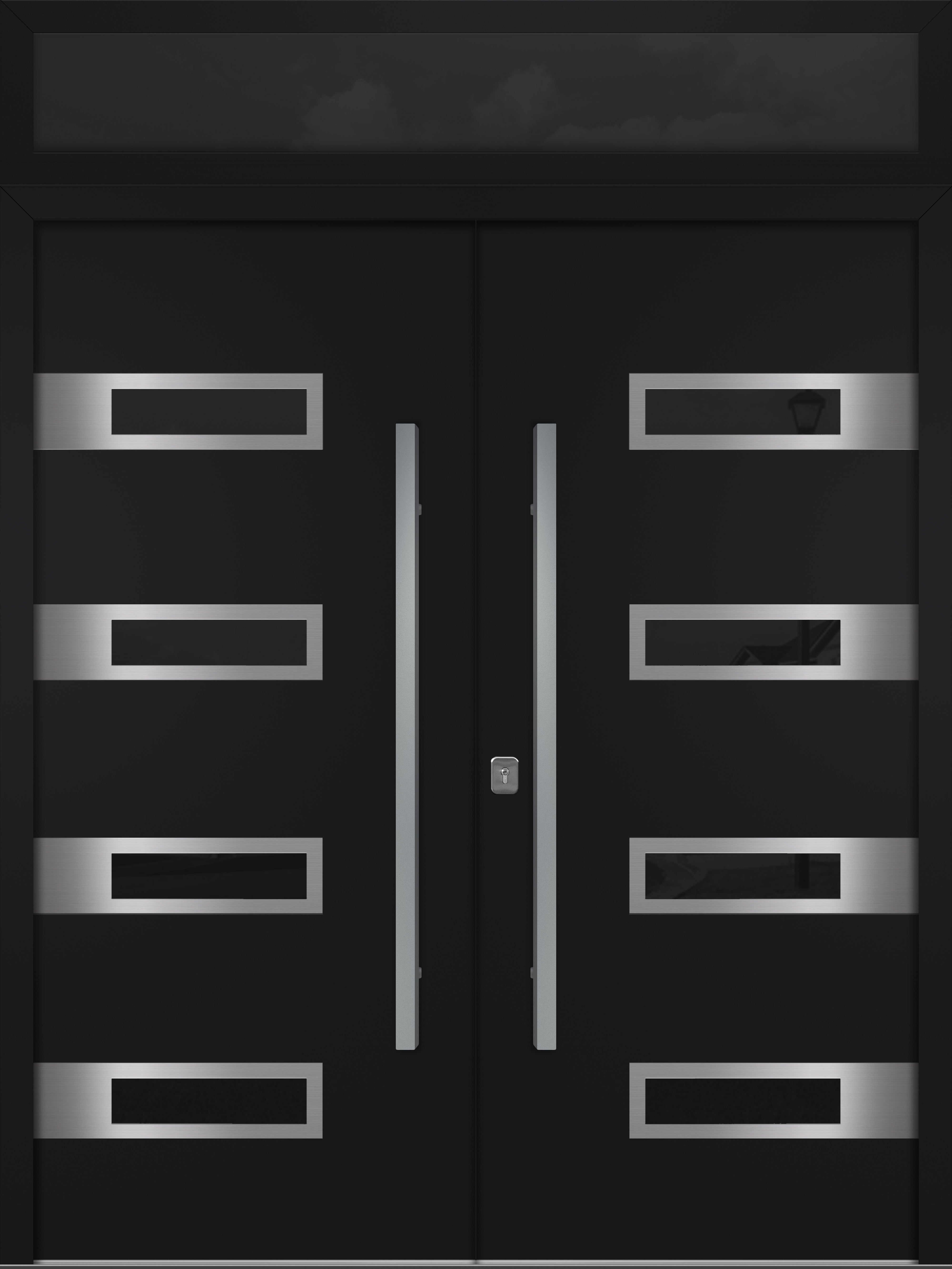 Nova Inox S4 Modern Exterior Double Door 72x80 with Transom - Unit 74x95 1/2 - Black