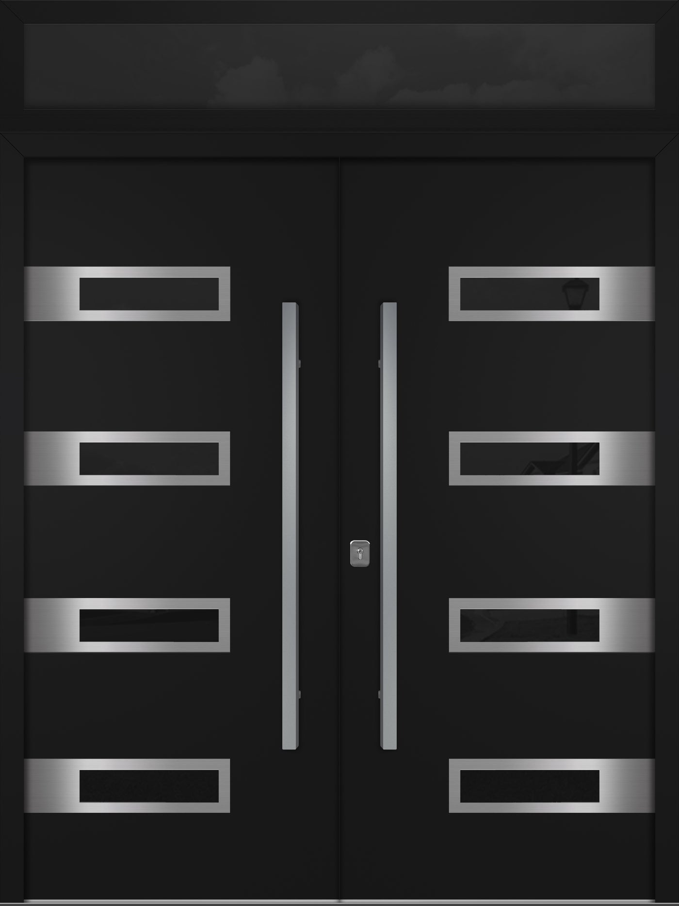Nova Inox S4 Modern Exterior Double Door 72x80 with Transom - Unit 74x95 1/2 - Black - Doors and Beyond