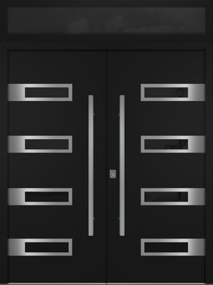 Nova Inox S4 Modern Exterior Double Door 72x80 with Transom - Unit 74x95 1/2 - Black - Doors and Beyond