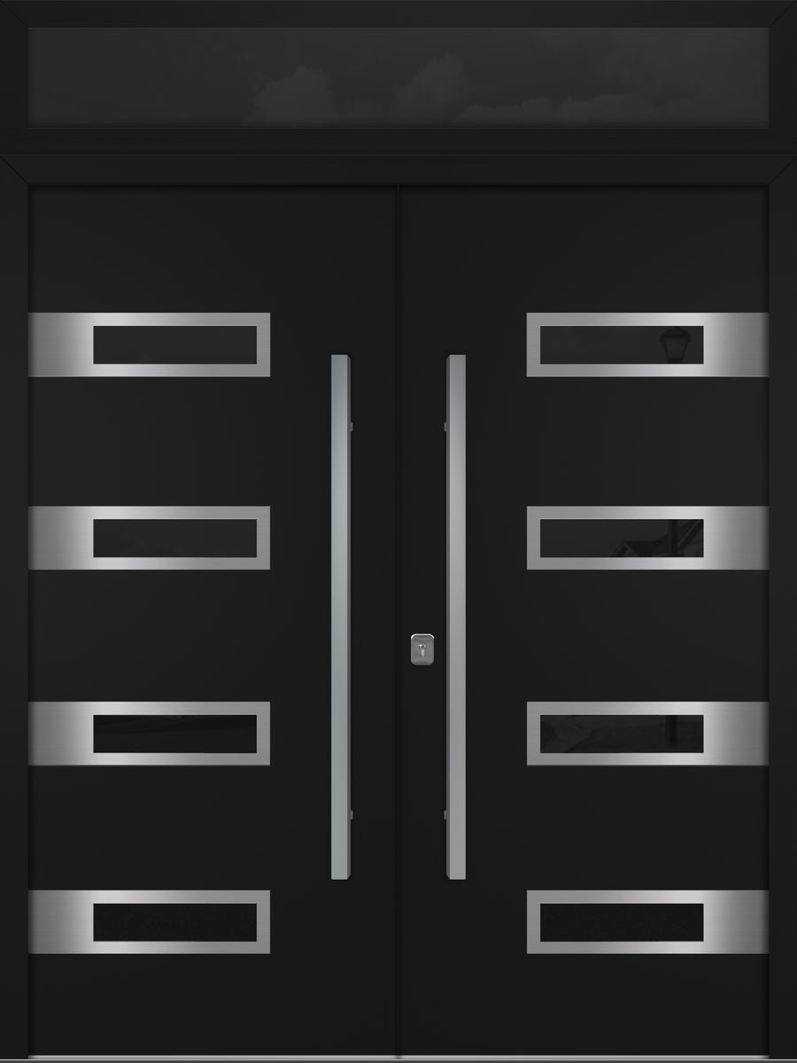 Nova Inox S4 Modern Exterior Double Door 72x80 with Transom - Unit 74x95 1/2 - Black - Doors and Beyond