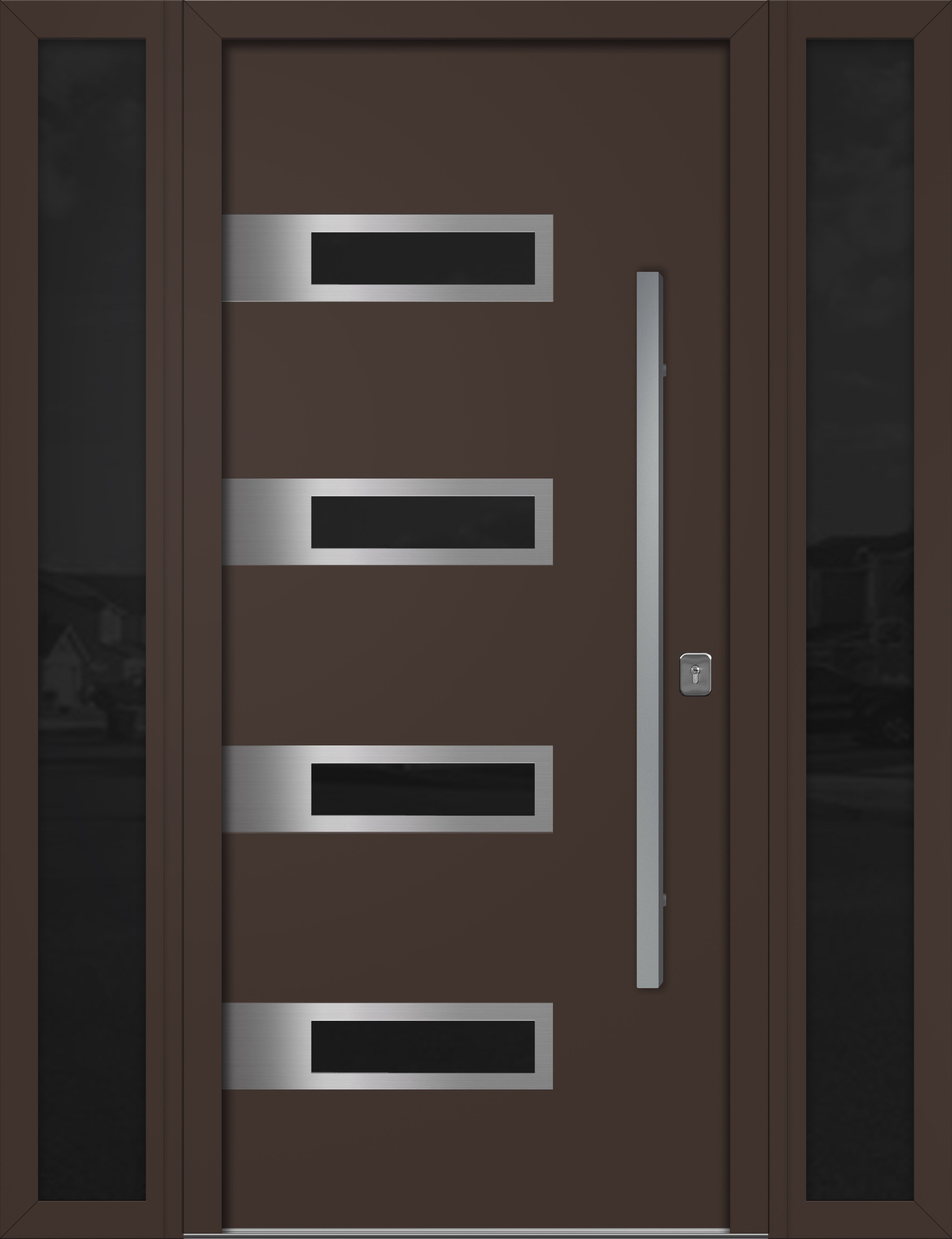 Nova Inox S4 Modern Exterior Single Door W/ (2) 12" Sidelight - Unit 62x81 3/8 - Brown