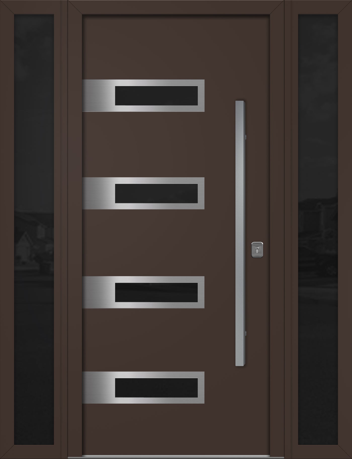 Nova Inox S4 Modern Exterior Single Door W/ (2) 12" Sidelight - Unit 62x81 3/8 - Brown - Doors and Beyond