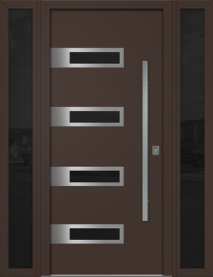 Nova Inox S4 Modern Exterior Single Door W/ (2) 12" Sidelight - Unit 62x81 3/8 - Brown - Doors and Beyond