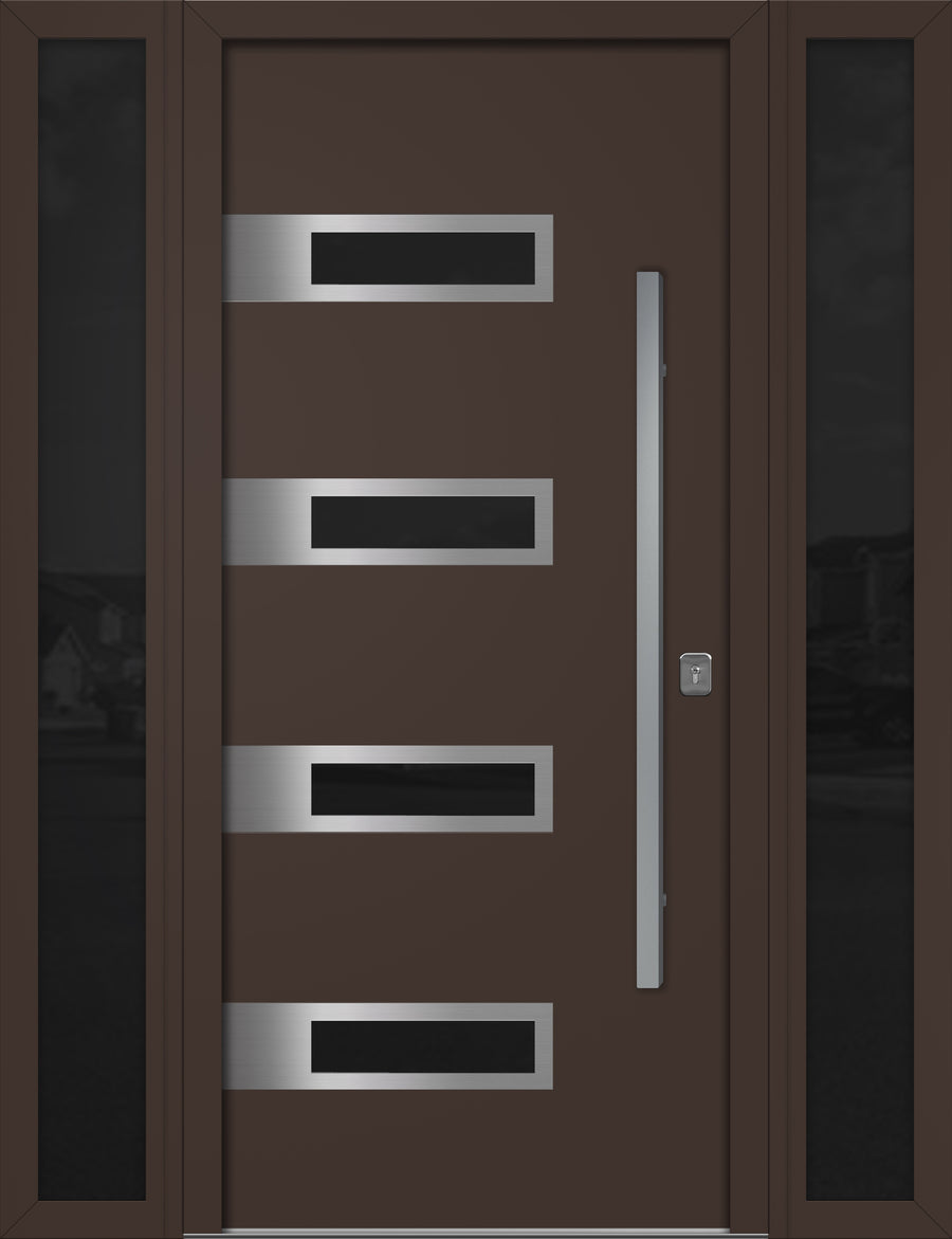 Nova Inox S4 Modern Exterior Single Door W/ (2) 12" Sidelight - Unit 62x81 3/8 - Brown - Doors and Beyond