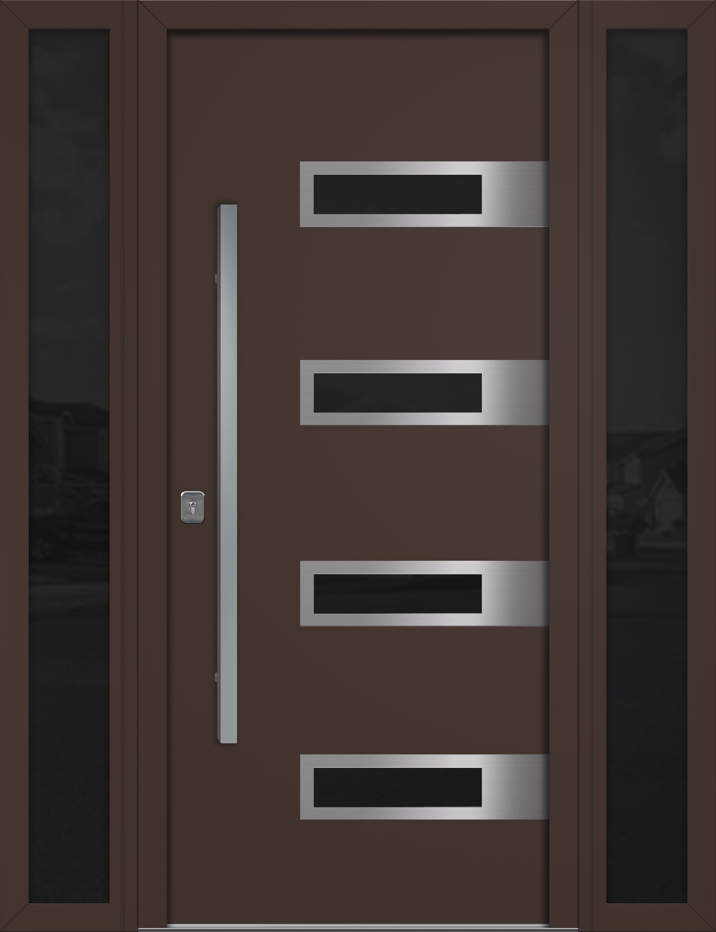Nova Inox S4 Modern Exterior Single Door W/ (2) 12" Sidelight - Unit 62x81 3/8 - Brown - Doors and Beyond