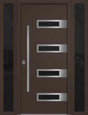 Nova Inox S4 Modern Exterior Single Door W/ (2) 12" Sidelight - Unit 62x81 3/8 - Brown - Doors and Beyond
