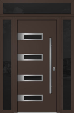 Nova Inox S4 Modern Exterior Single Door 36x80 with 2 Sidelight and Transom - Unit 62x95 1/2 - Brown - Doors and Beyond