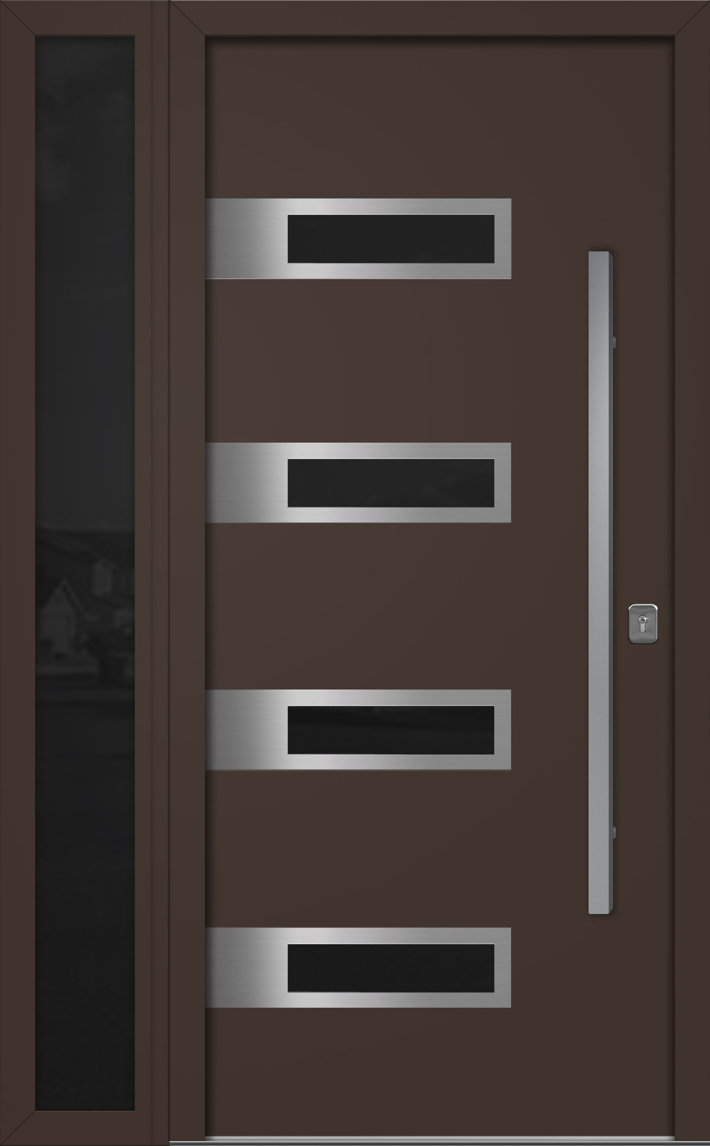 Nova Inox S4 Modern Exterior Single Door W/ (1) 12" Sidelight - Unit 50x81 3/8 - Brown - Doors and Beyond