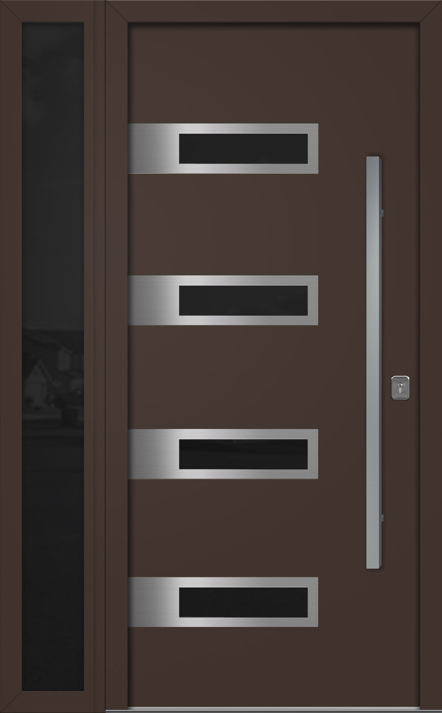 Nova Inox S4 Modern Exterior Single Door W/ (1) 12" Sidelight - Unit 50x81 3/8 - Brown - Doors and Beyond
