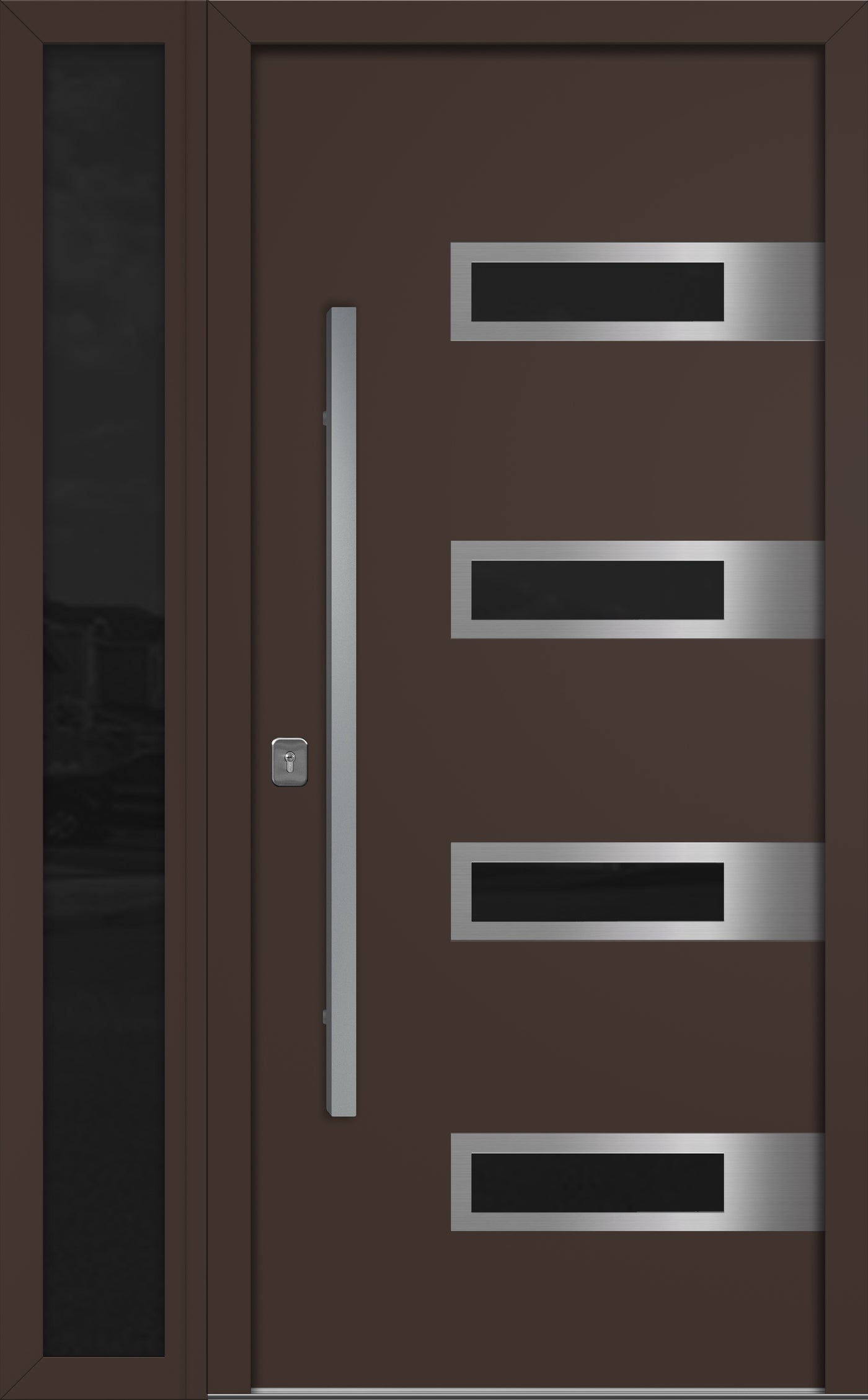Nova Inox S4 Modern Exterior Single Door W/ (1) 12" Sidelight - Unit 50x81 3/8 - Brown - Doors and Beyond