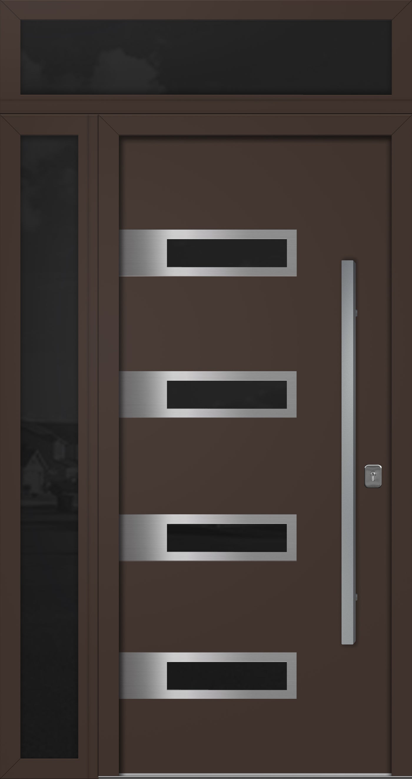 Nova Inox S4 Modern Exterior Single Door 36x80 with Sidelight and Transom - Unit 50x95 1/2 - Brown - Doors and Beyond