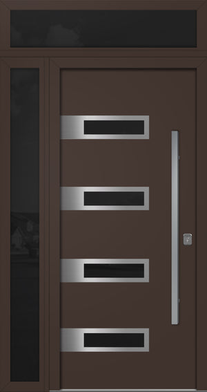 Nova Inox S4 Modern Exterior Single Door 36x80 with Sidelight and Transom - Unit 50x95 1/2 - Brown - Doors and Beyond